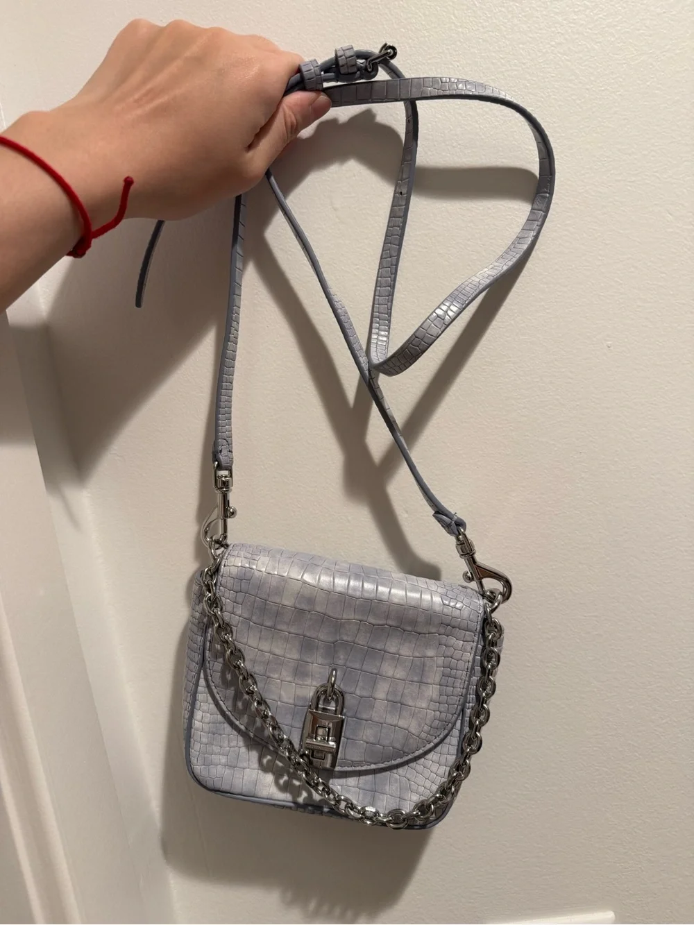 Rebecca Minkoff Light Gray Croc-Embossed Leather Card Holder